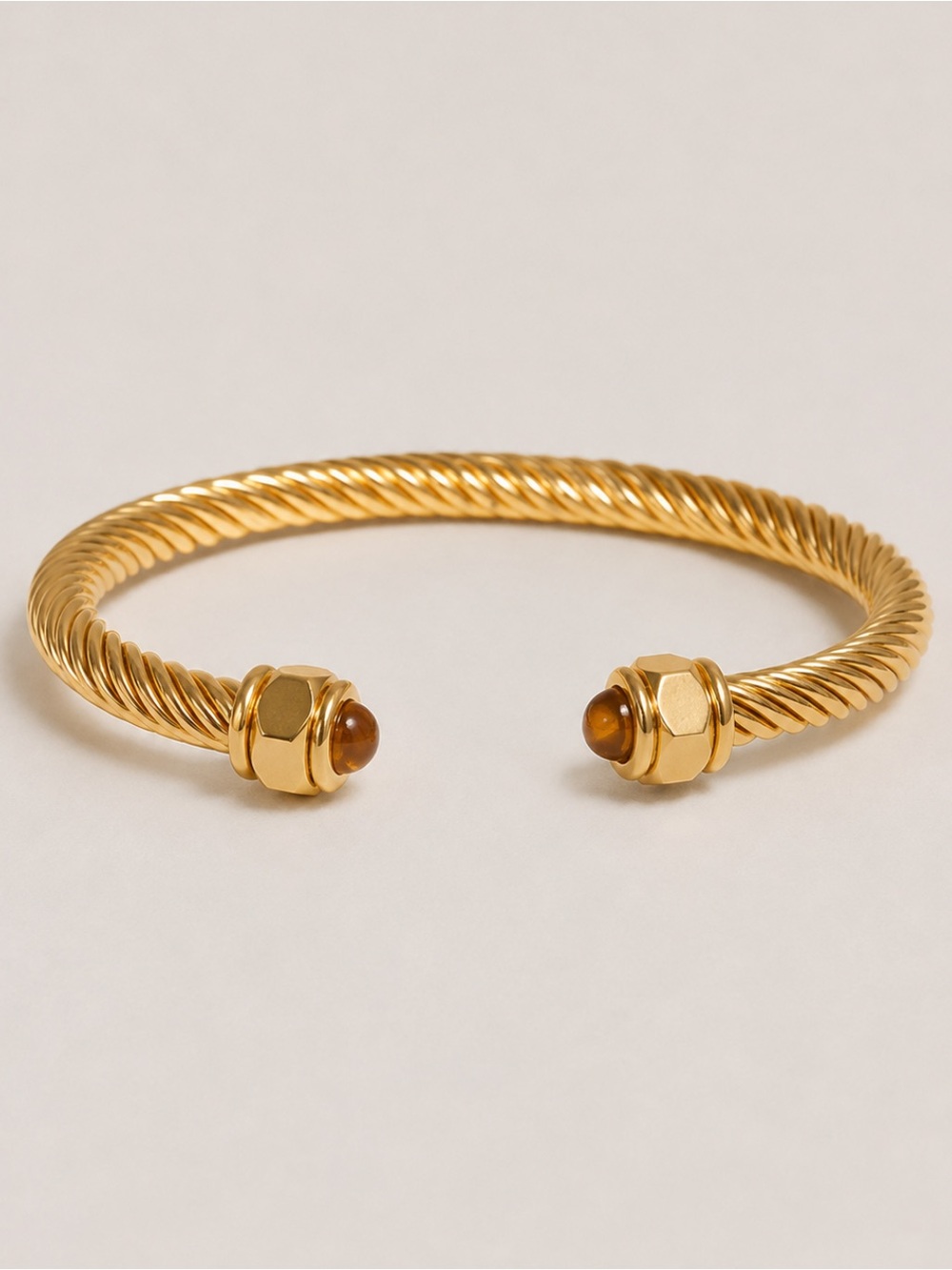 Gold-Tone Twisted Cable Cuff with Amber Ends